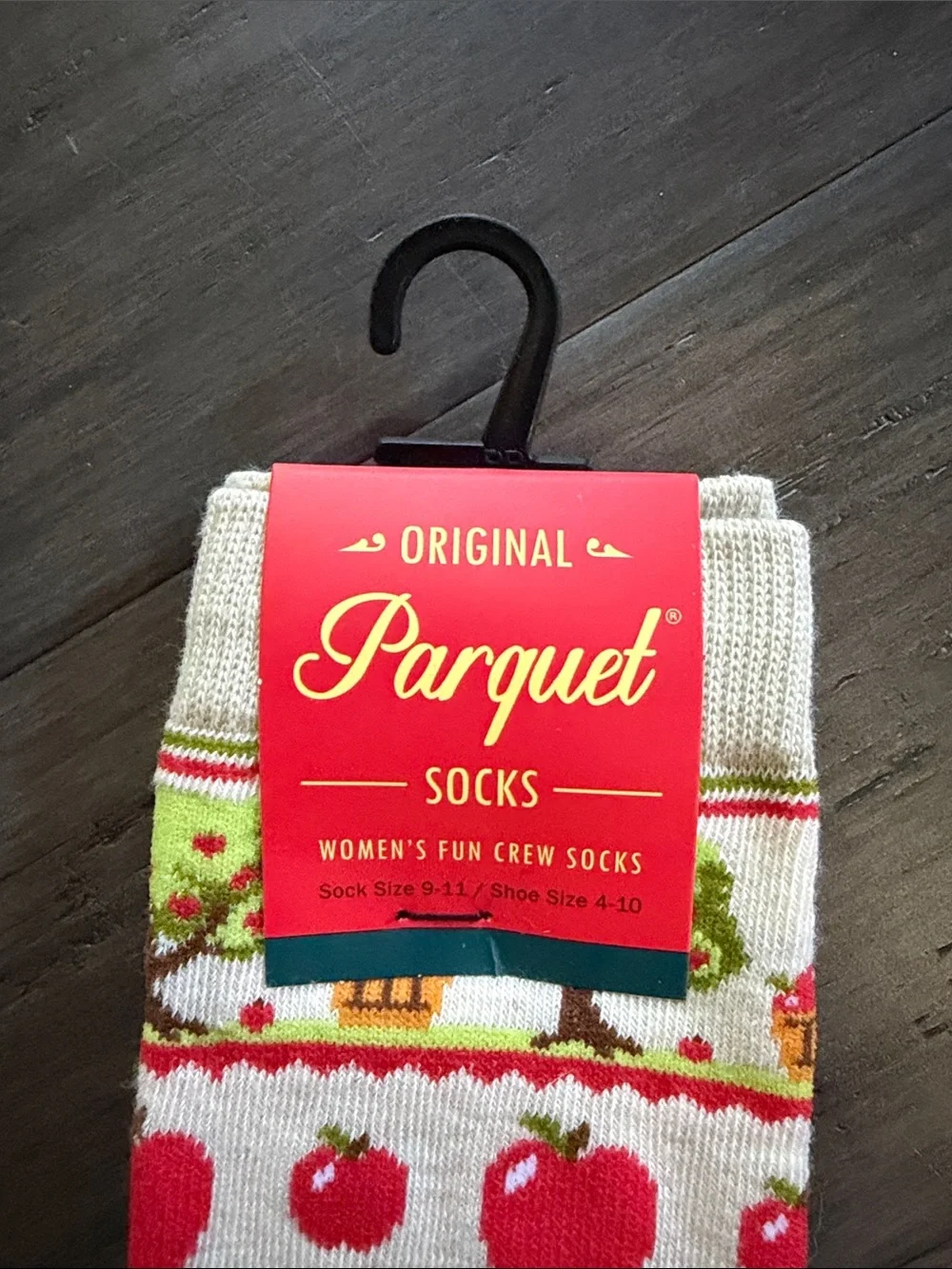 NWT | Parquet Women's Cream Crew Socks with Red Apple Pattern
